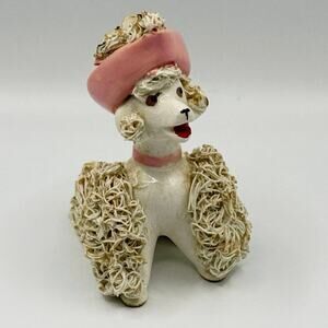 🐾🐩 Vintage Spaghetti Poodle • Japan • Pink Hat • 3.5” • Mid-Century Charm